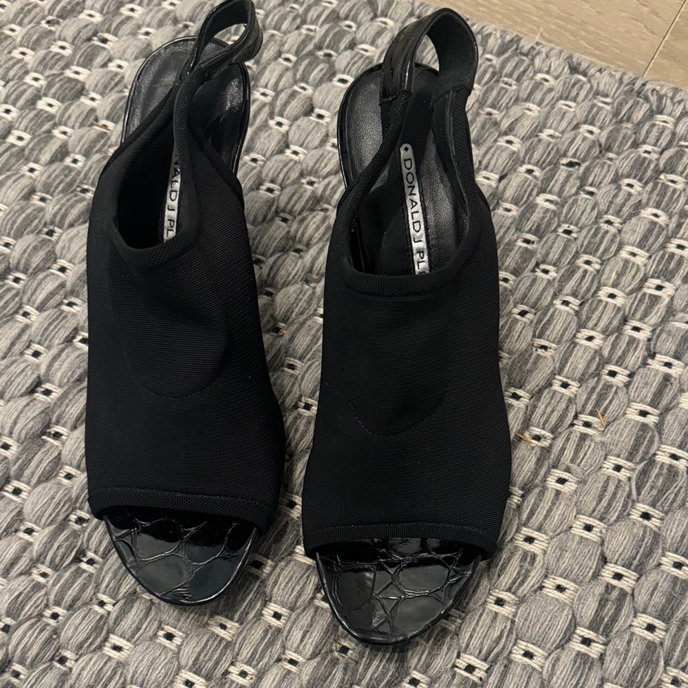 Donald J. Pliner Black Slingback Peep-Toe Croc-Accent Heels